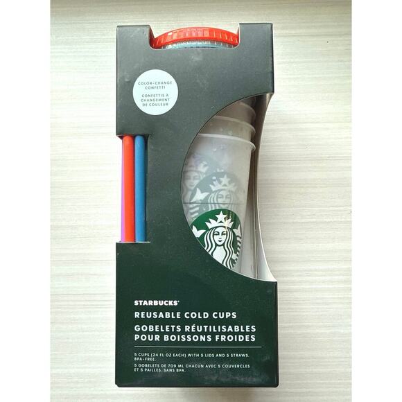 Starbucks Summer 2021 Color Change Confetti Reusable Cold Cups Pack of 5 Cups - Picture 1 of 6